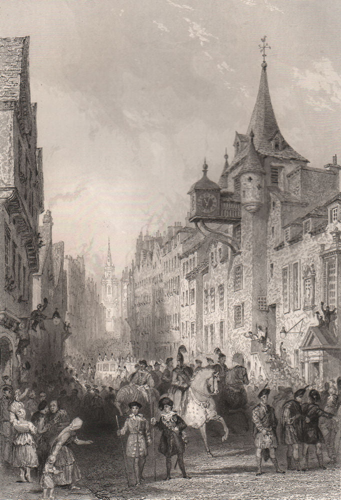 The Canongate, Edinburgh, during the procession King George IV, 1822. ALLOM 1838